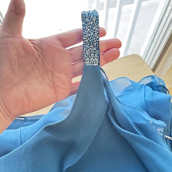 💃 NWT Alexander by Daymor Teal Cold Shoulder Tiered Dress Sz 8 –Wedding, Formal - Picture 7 of 12